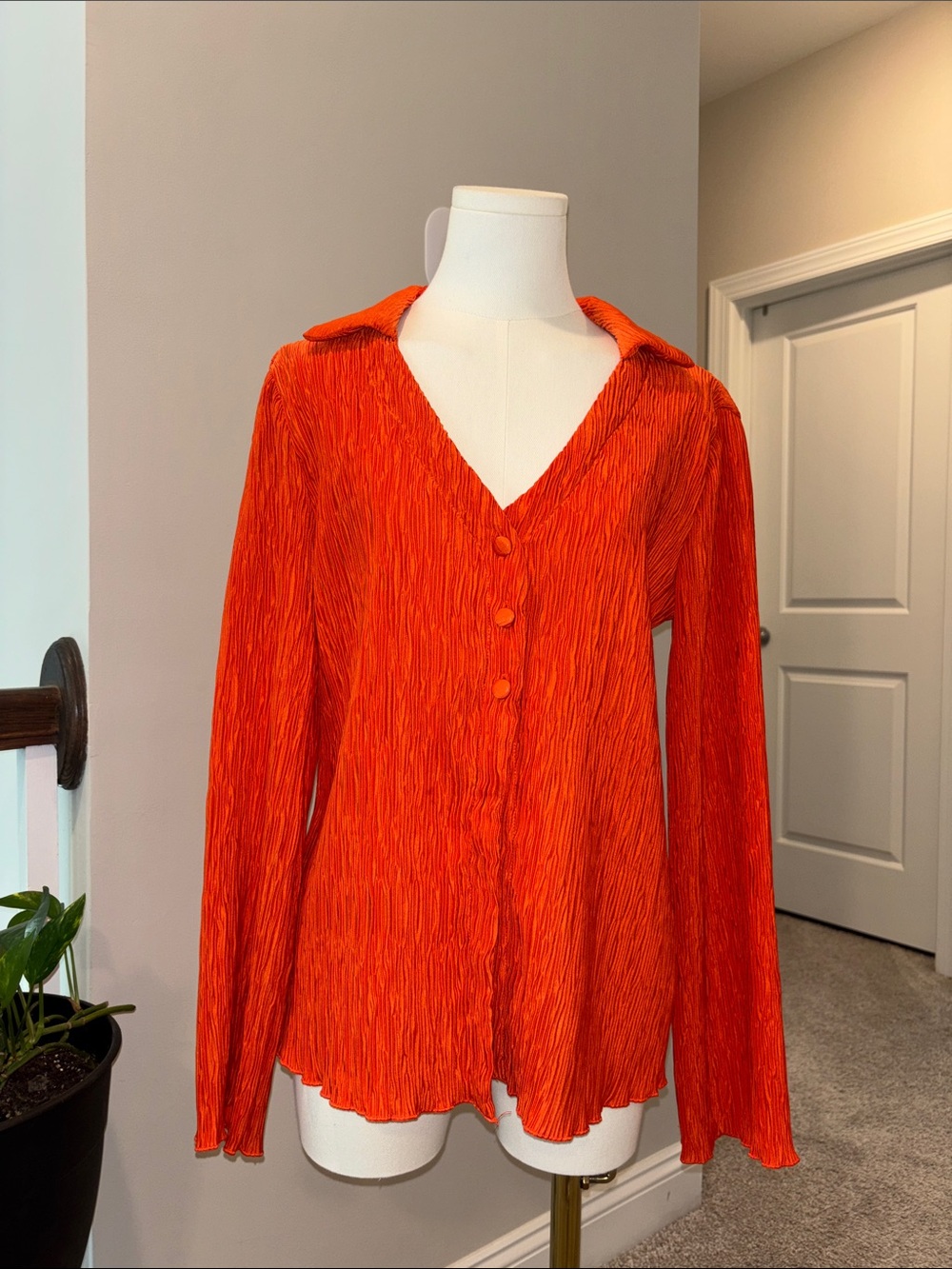 Bright Orange V-Neck Button Front Women’s Top
